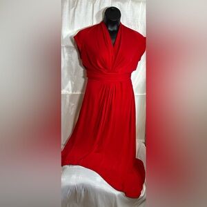 Michael Kors Red Draped V-Neck High-Low Midi Dress Empire Waist